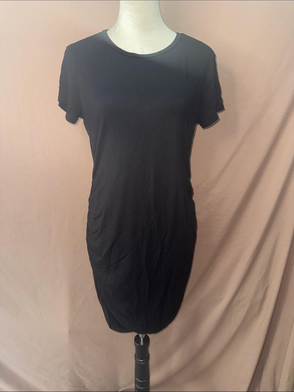 NWOT Classic Black Short-Sleeve Women's Dress With Ruching